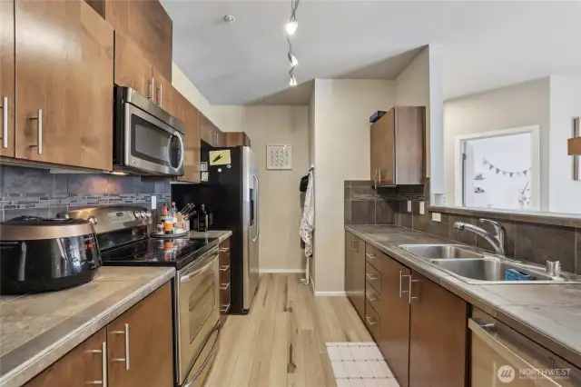 Kitchen from top of stairs