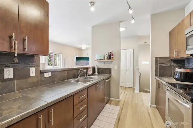Kitchen looking back at top of stairs