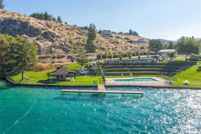 Pool, dock, and area for BBQing
