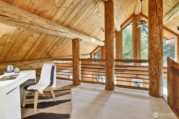 This loft sitting area provides so many options including space for an office or another sitting area/ reading nook