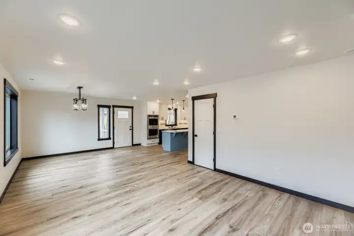 Seamless flow from great room to dining and kitchen