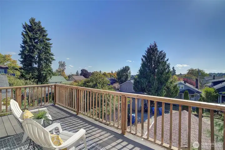 Take in views of the neighborhood or catch Rainier in the distance