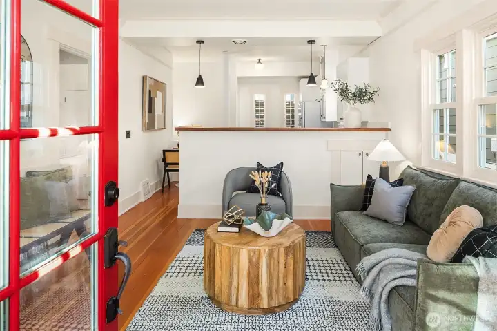 View into living room from front door.