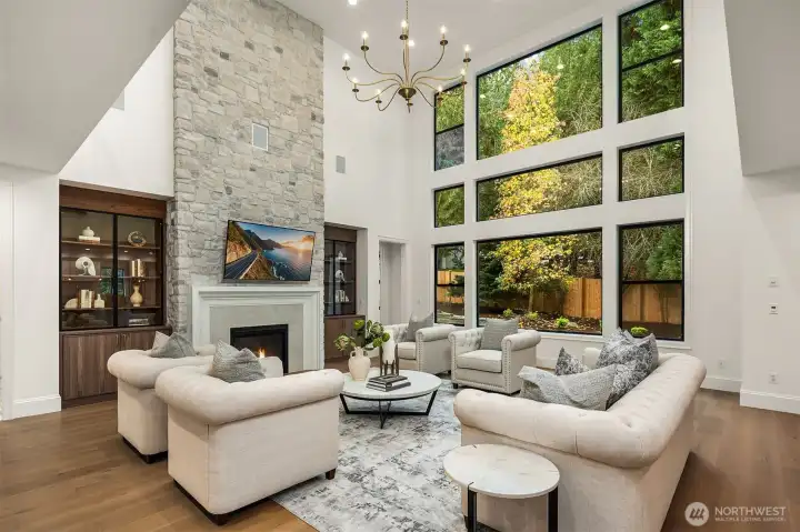 2 story great room that overlooks the private backyard