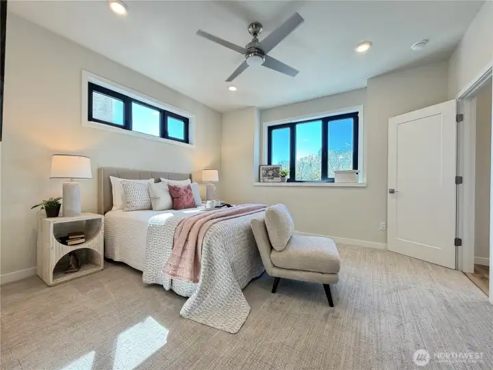 Lovely windows provide natural light but still private.