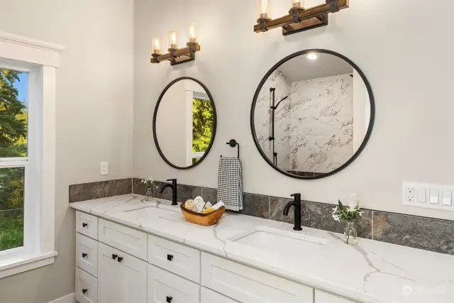 Roomy dual vanity in Primary Bath with plenty of counter space