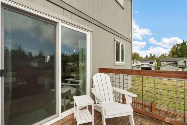 2nd level deck with community vacant land to the right. Enjoy your morning coffee there!