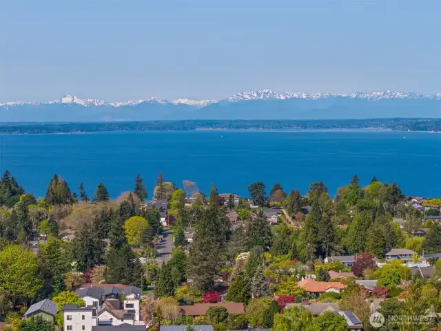 Puget Sound and the Olympic Mountains can be seeing from the living room.