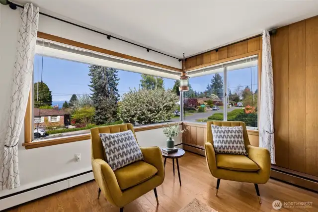 Enjoy the view of Puget Sound and the Olympic Mountains out this window.