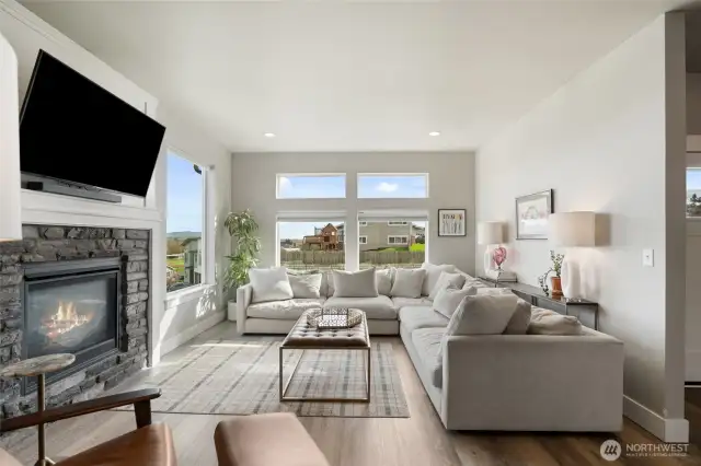 Turn on your stone wrapped gas fireplace with a flip of a switch.