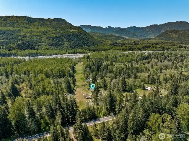 Fly in to the neighborhood airstrip that stretches to the Nisqually River.