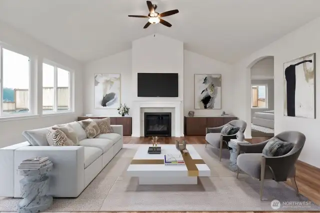 Virtually staged living room for illustration purposes only