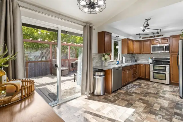 Kitchen with eat-in dining, slider to back deck