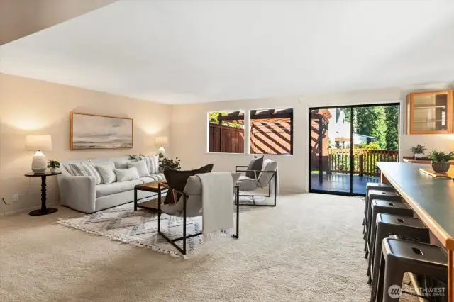 Living room with sliding doors to the amazing deck with space for a hot tub