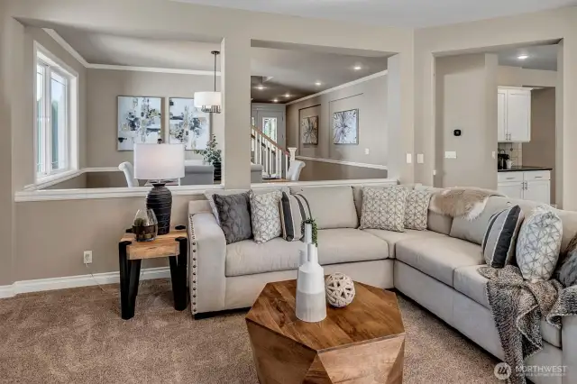 Generous sized gathering area off kitchen