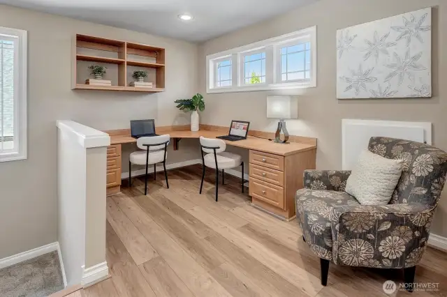 Upper floor features office area/study stations