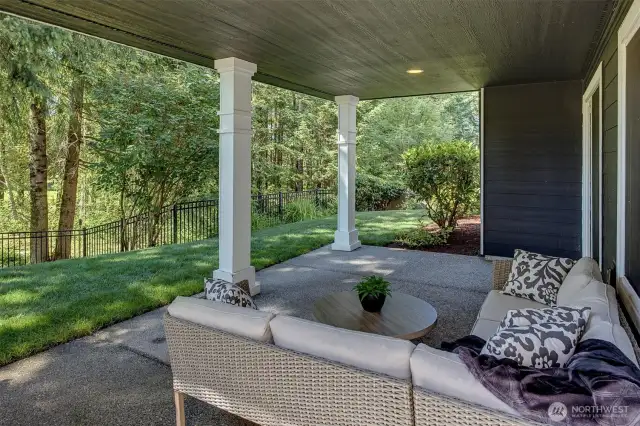 Covered patio on lower level. Another fantastic gathering space off the 10th fairway.