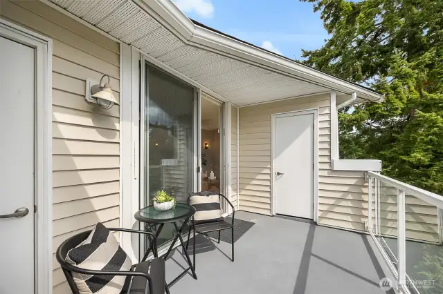 Private deck with views, two separate entrances and two storage closets.