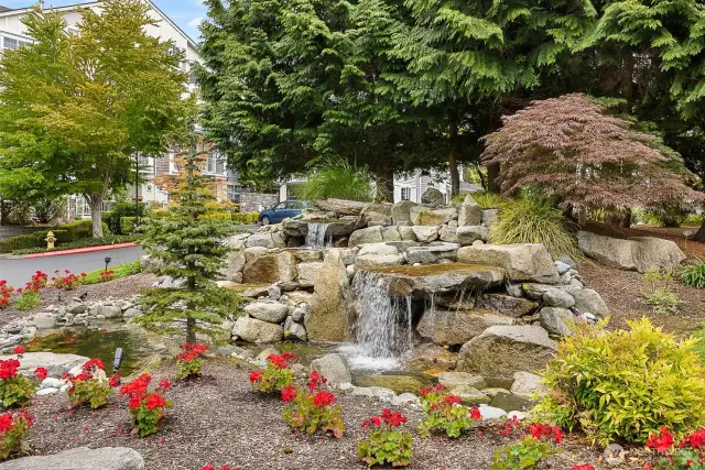 Beautiful water feature at the parking lot entrance.