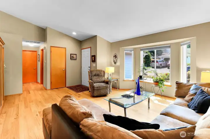 South facing bay window overlooks the flower garden.
