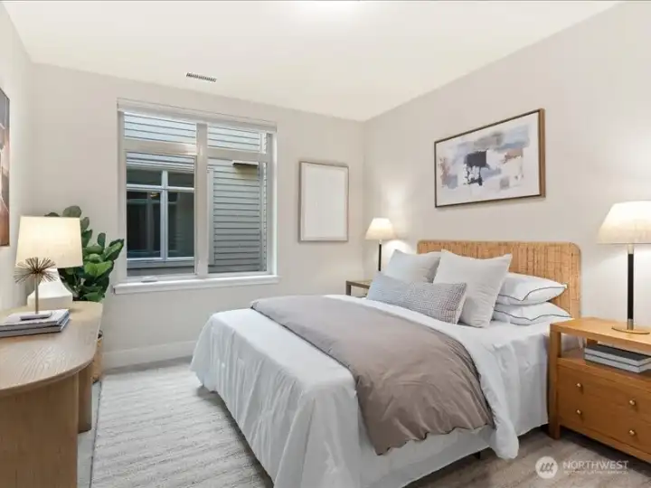 Guest bedroom is just adjacent to full bath.