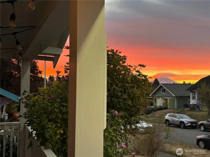 Beautiful sunset and mountain view from front porch