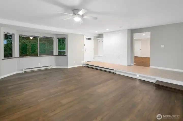 Living room with large windows.