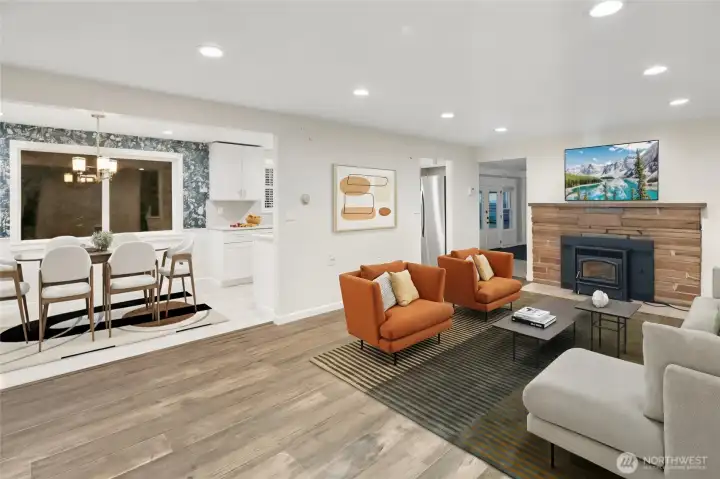 Virtually staged family room.