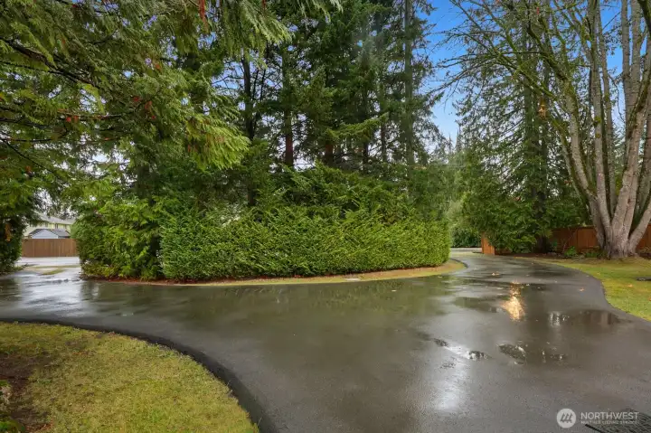 Paved circular driveway.