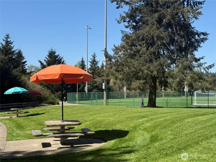 Trails and seating around the park