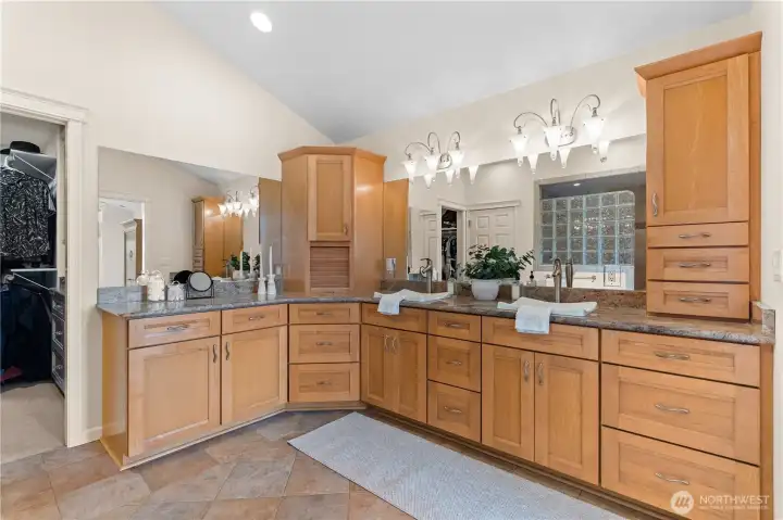 Maple Cabinets, Designer Primary Bathroom