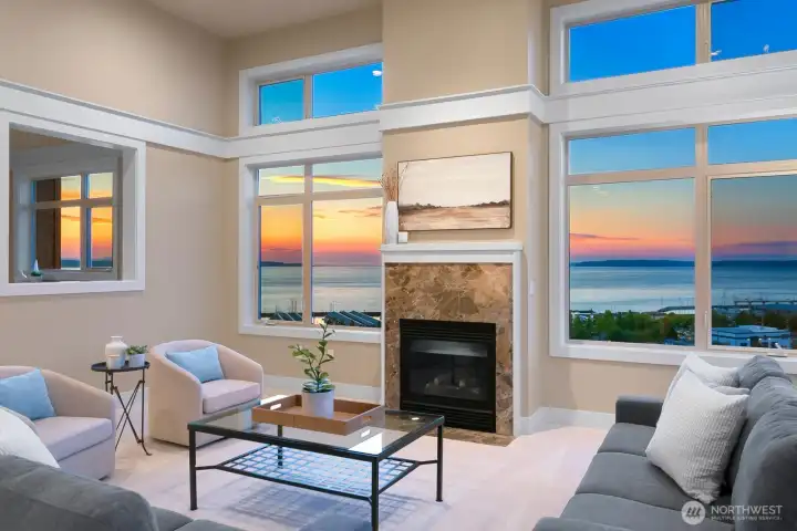 One of Point Edwards’ premier view residences with soaring ceilings and sunset views.