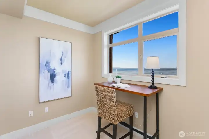 Den/Office with views of Puget Sound, ferry, and marina