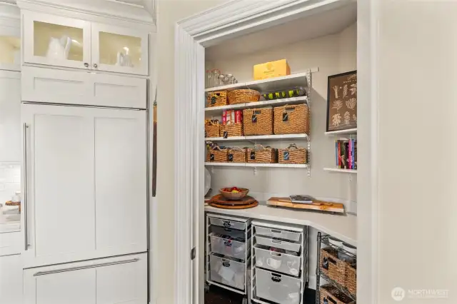 Walk-in pantry with lots of storage and extra counter space.