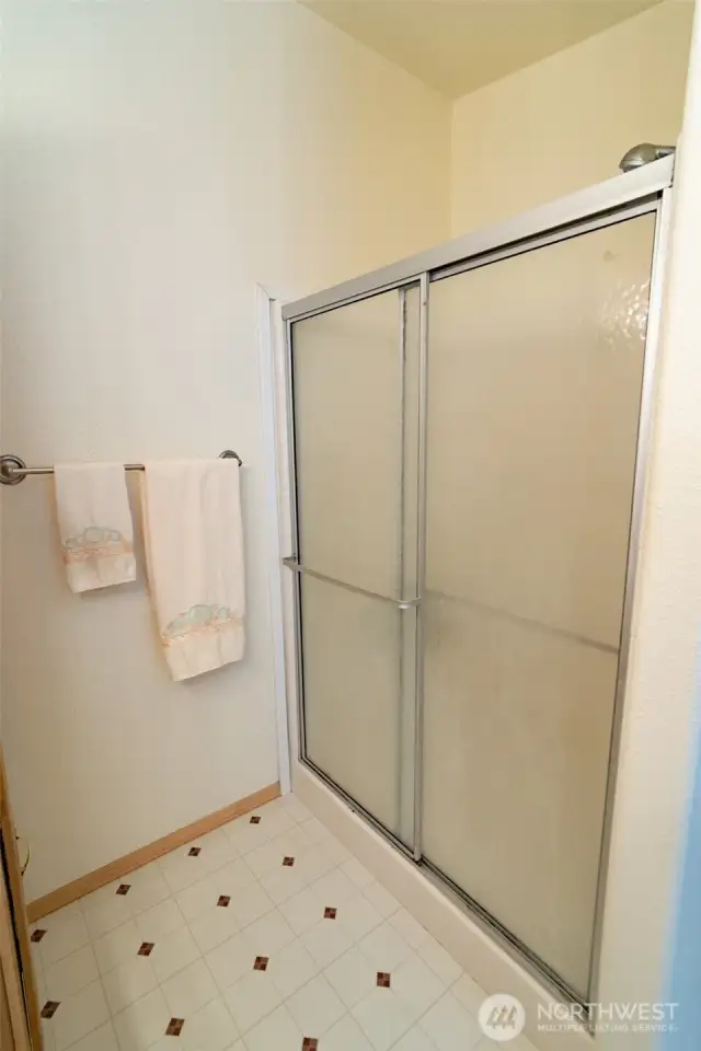 Shower in the primary bathroom.
