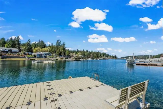 The floating dock is the perfect place to tie up, with a space for another on the mooring buoy