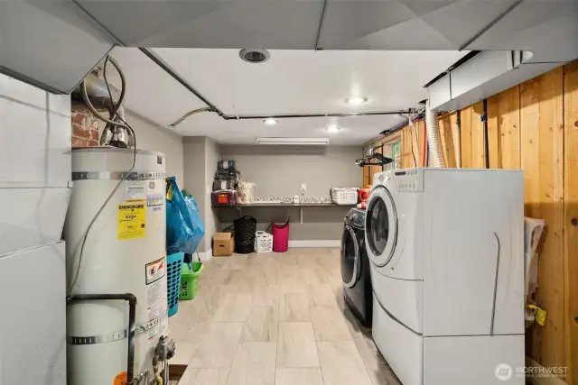 Down to the basement and the ample laundry room