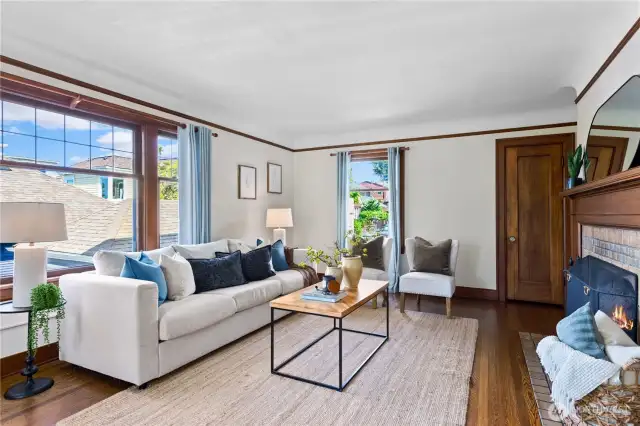 Such a warm and comforting living space to have coffee or snuggle up and enjoy the fire.