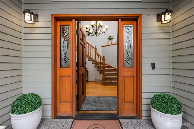 Entry door into high ceilings