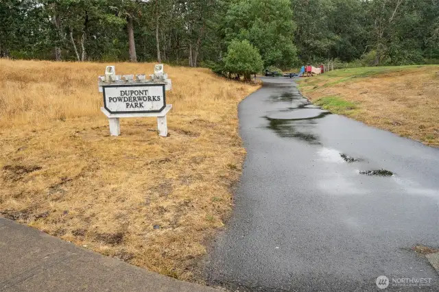 PowderWorks Park is 24 acres with the park space uniquely weaving through groves of Garry Oak woodlands and restored prairie.
