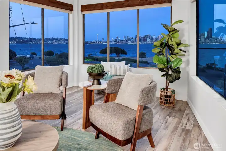 Living room with city surround city view
