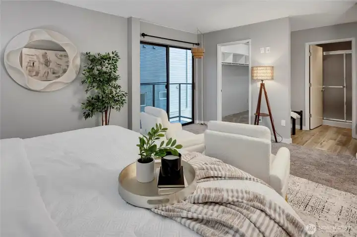 Glass sliding door to balcony in primary