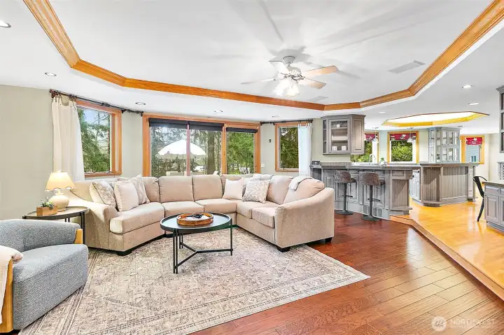 Living room alongside the kitchen.