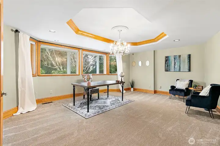 Main floor office space with new carpet.