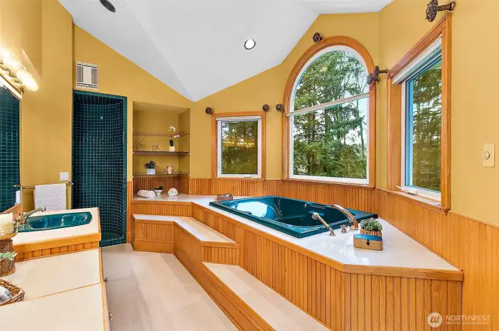 Soaking tub with jets.
