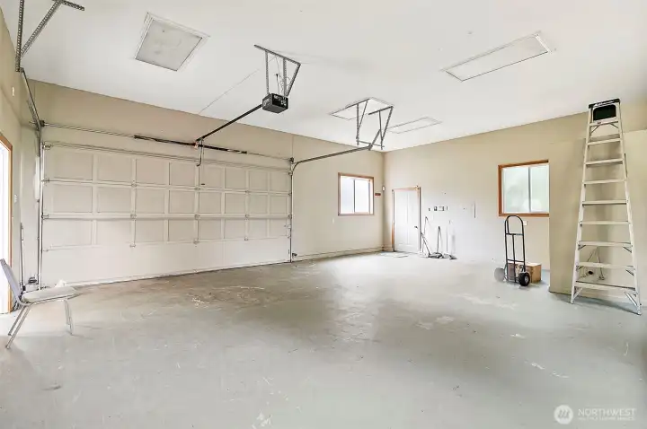 Deep garage space inside shop.