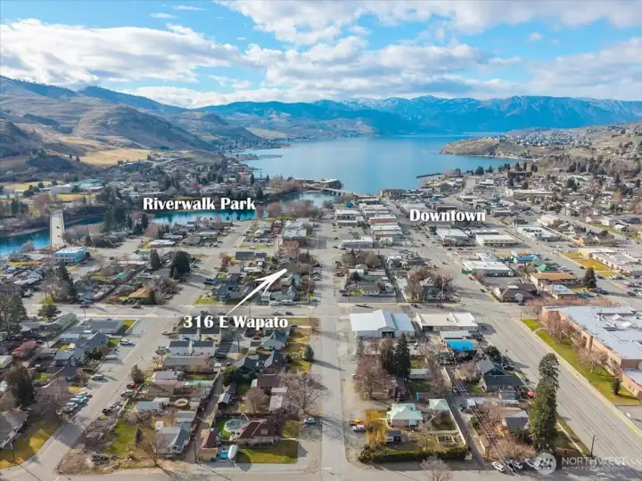 Aerial view looking towards Lake Chelan.