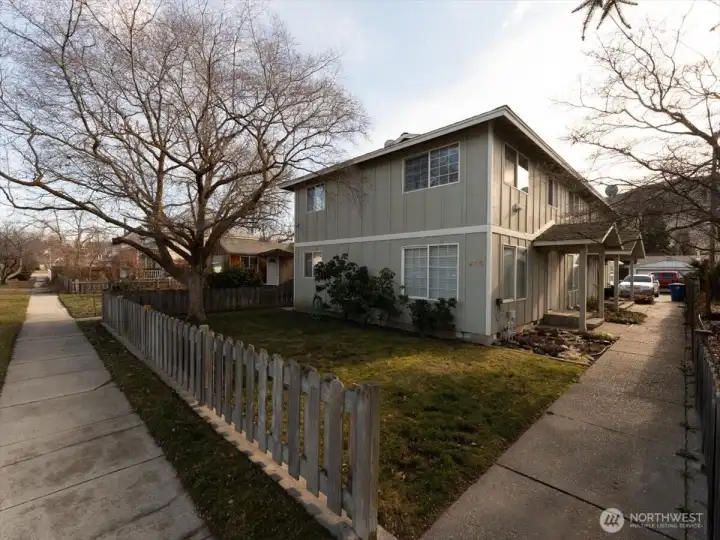 Exterior view of yard and sidewalks.