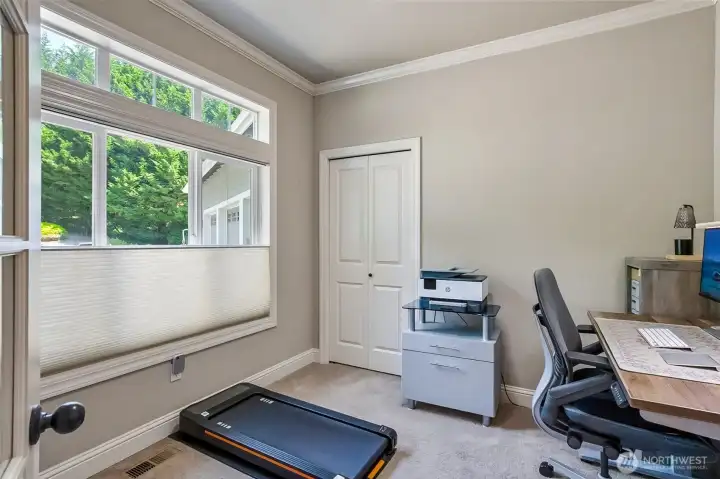 Home office with french doors near entryway