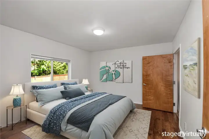 primary bedroom staged virtually